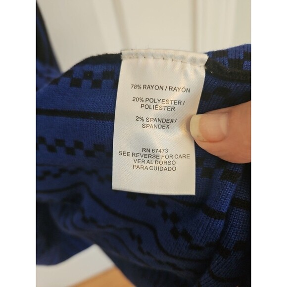 Gabby Skye Black & Royal Blue Check Geometric Sweater Dress LARGE, Flared Skirt - Picture 8 of 11